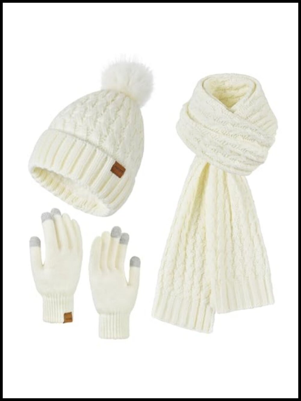 Womens Acrylic Winter Beanie Scarf Touchscreen Gloves Fleece Lined 3 Piece Set